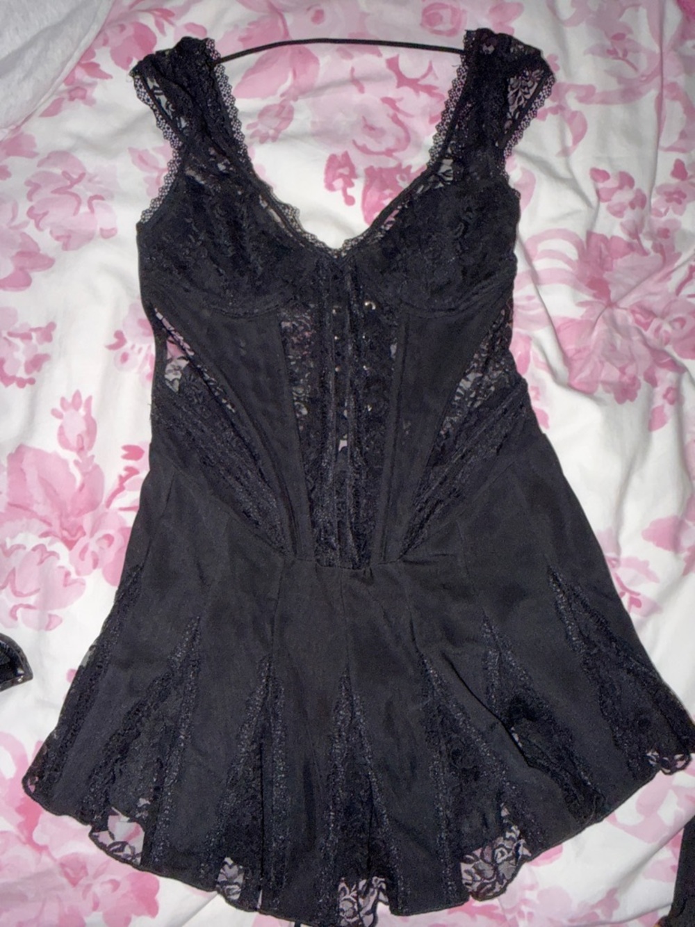 Outcast Mini Lace Trim Black Chemise Dress - Women